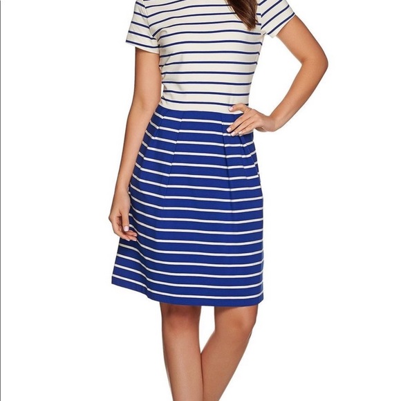 Isaac Mizrahi women’s Large blue and off white Striped Dress. Fit and flare - Picture 5 of 6